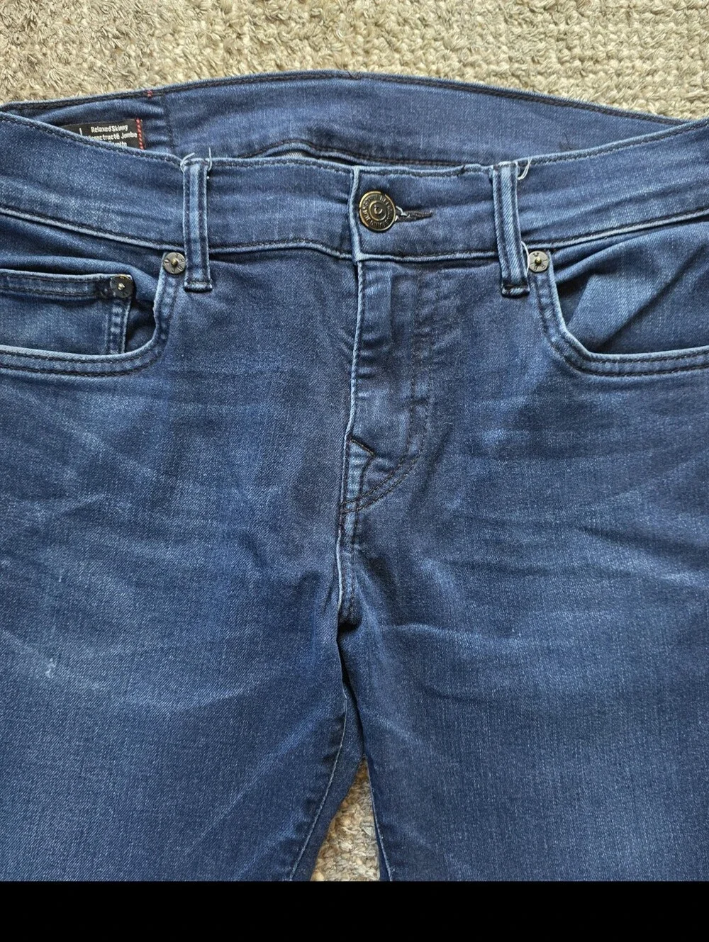 True Religion Rocco Jeans Mens 30x31 Relaxed Skinny Dark Wash Stretch Denim